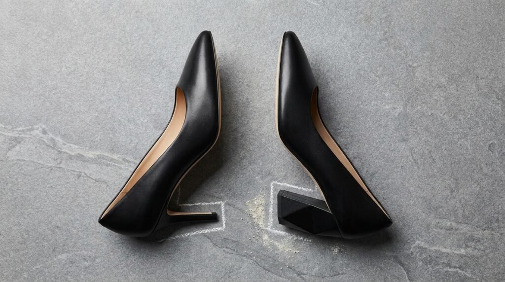 Side-by-side comparison of a classic stiletto heel and a structured block heel pump.
