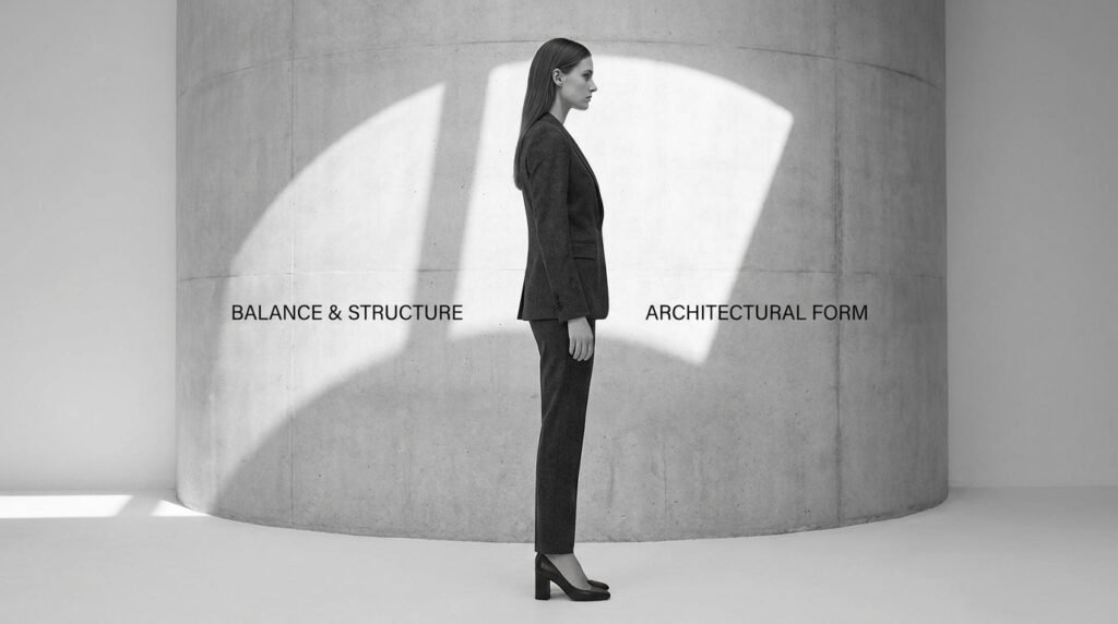 Side profile demonstrating upright spinal alignment and core posture while wearing heels.