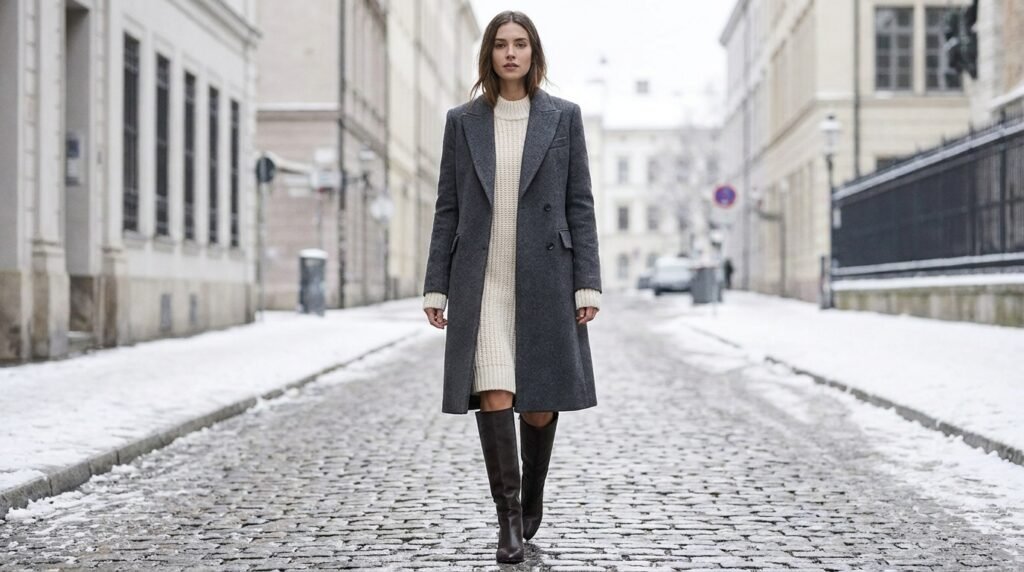 Knee-high boots anchoring a winter outfit of the day