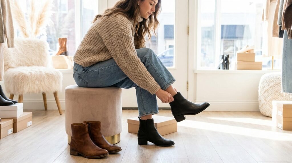 Choosing ankle boots for a fall outfit of the day
