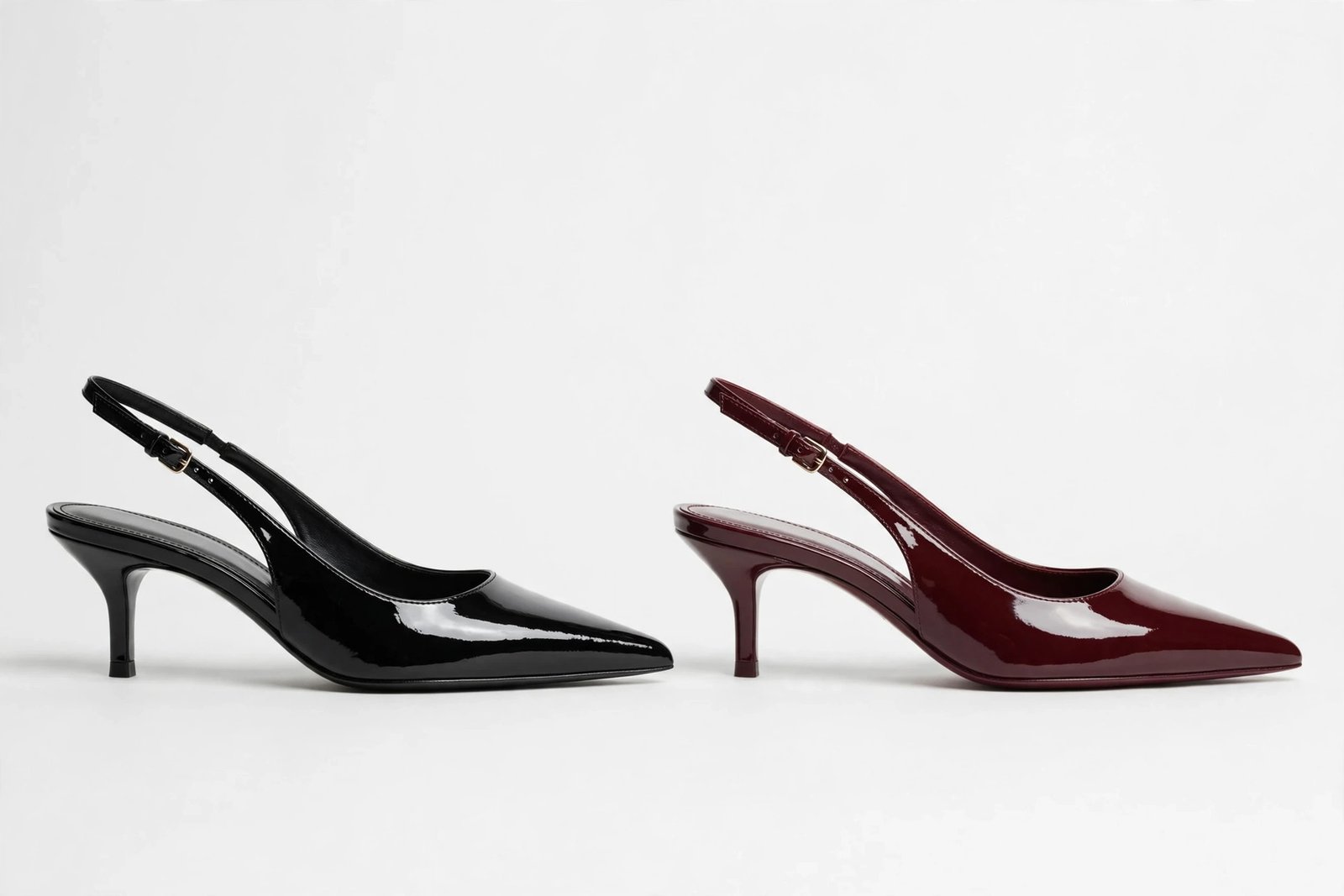 Patent black or deep burgundy slingback kitten heels