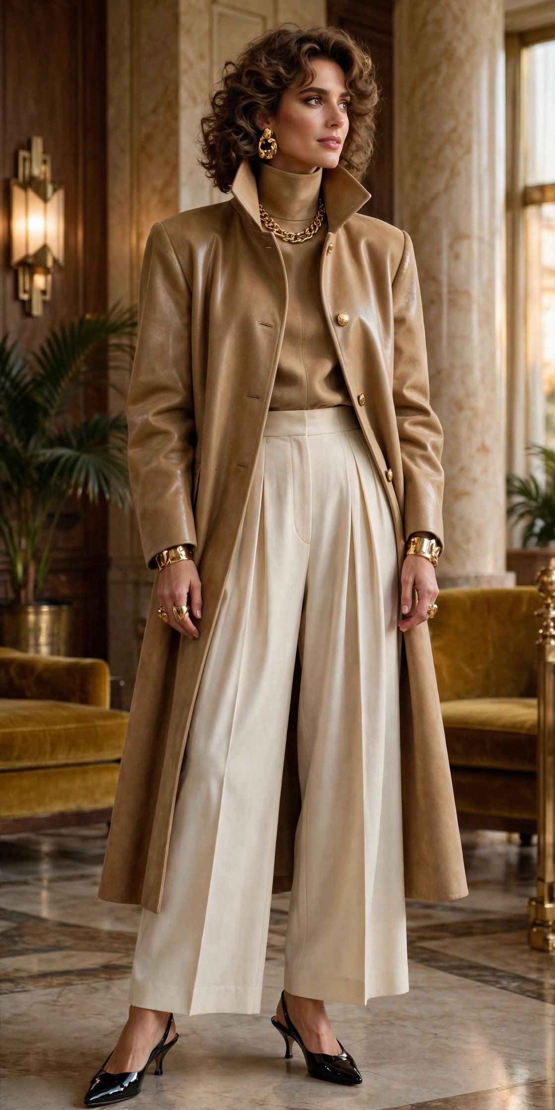 Glamoratti slingback kitten heels with wide-leg trousers
