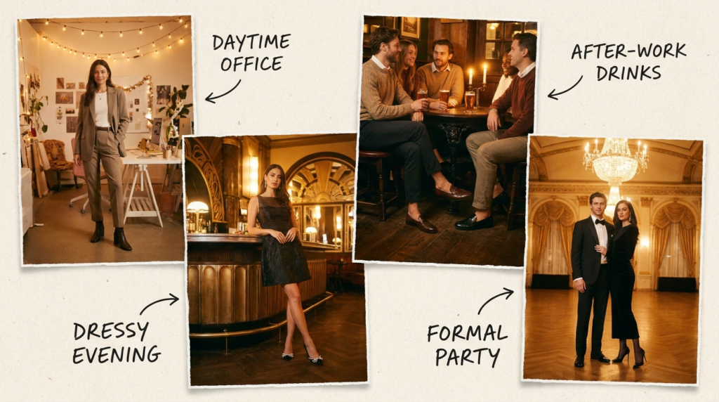 Shoes for office holiday party by party type